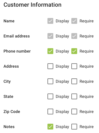 Customer Information, Display, Require