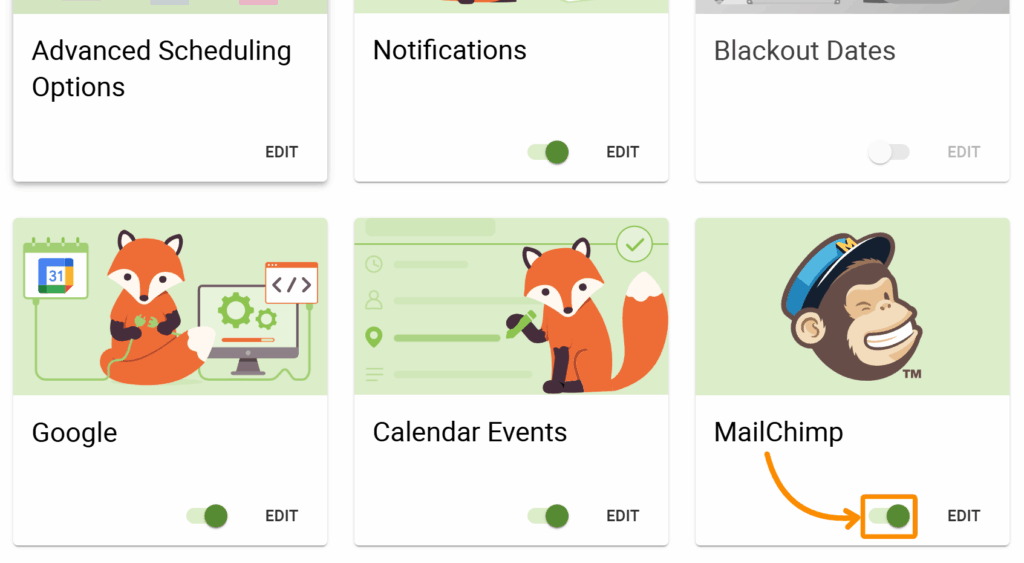 MailChimp feature Toggle button