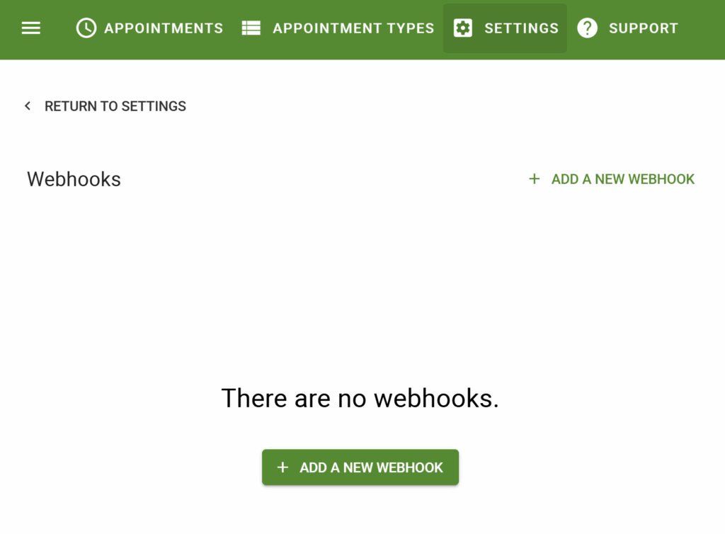 Adding a new webhook from within SSA's webhook settings