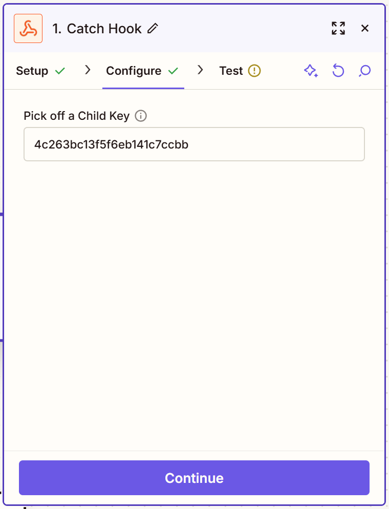 Screenshot displaying the child key in Zapier.