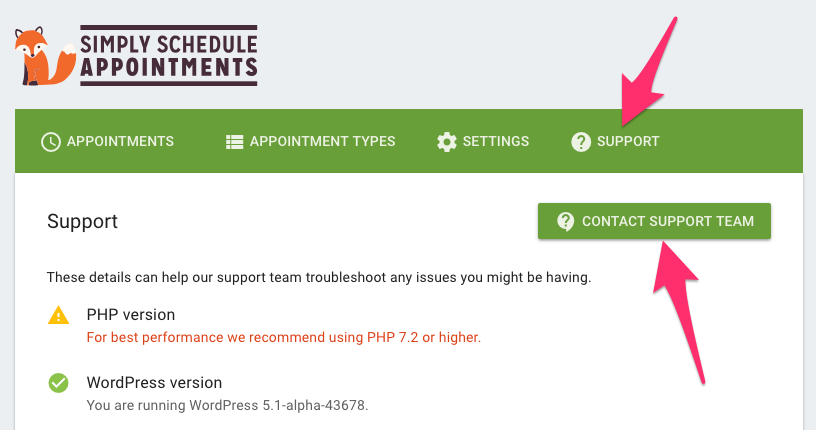 1-Click Support built right in! - Simply Schedule Appointments