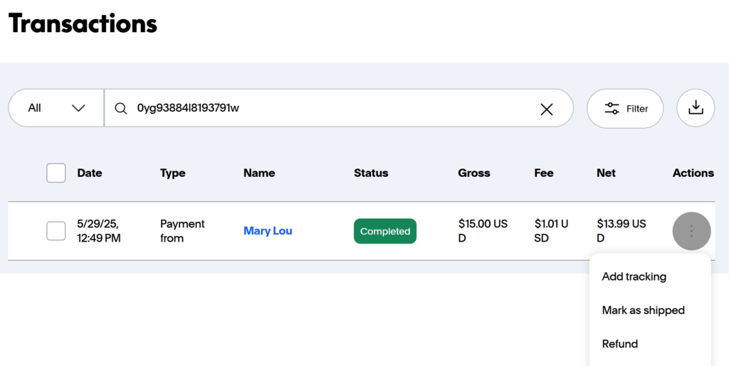 A screenshot depicting the PayPal refund options.