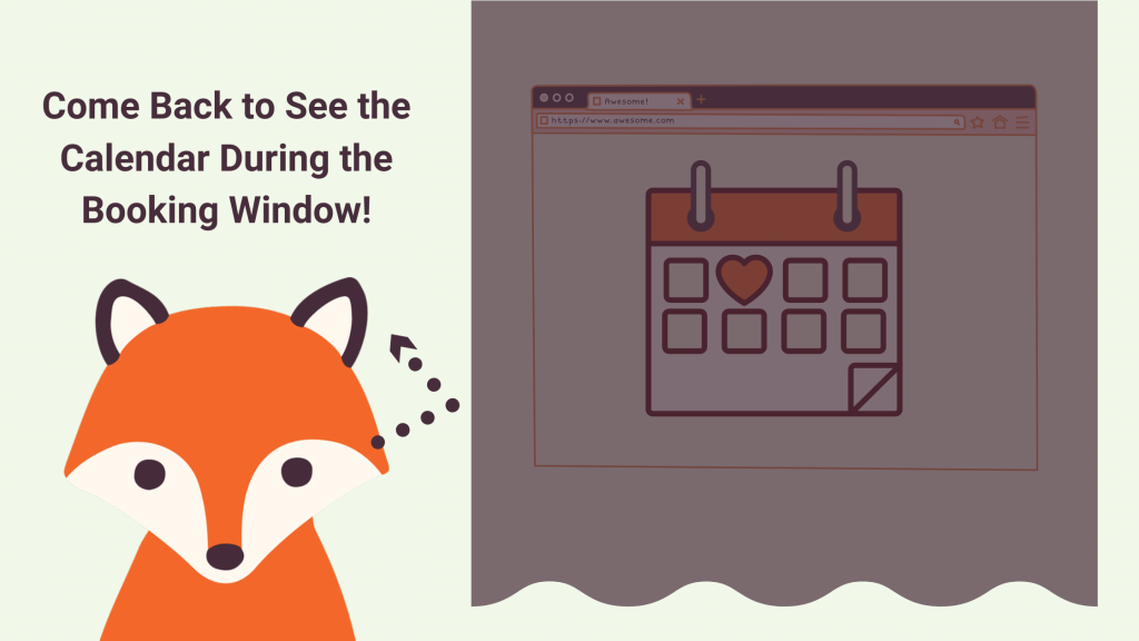 Infographic depicting the booking window within the advanced scheduling options and how it compares to a closed curtain or door.