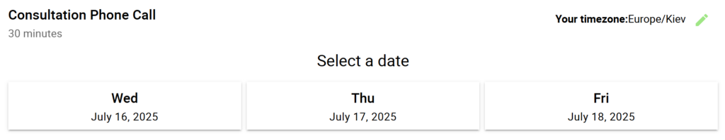 Screenshot displays available dates only.