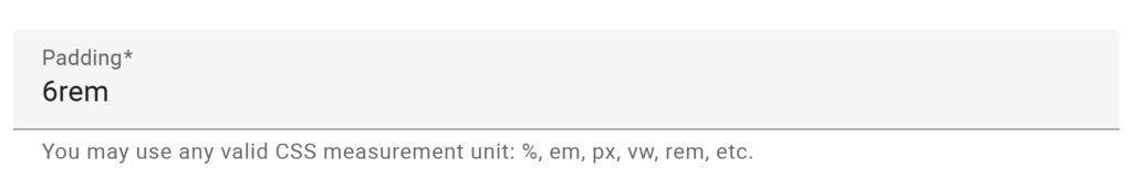 The screenshot displays the padding setting