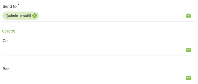 Screen shot of the to, cc, and bcc fields for a notification