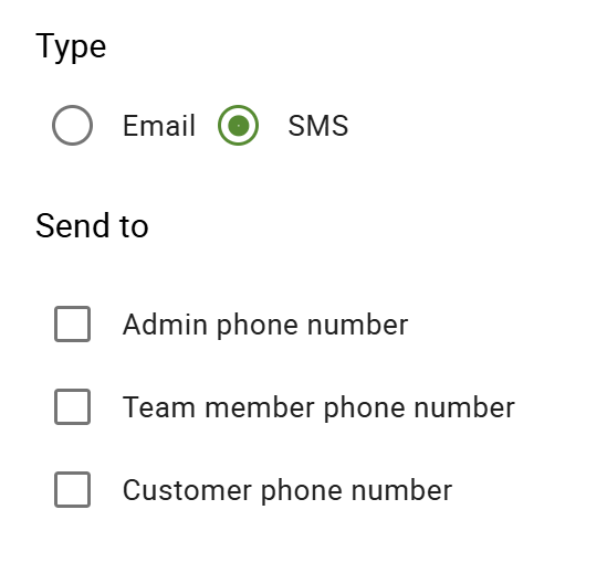 Option to select the Team Member phone number under Send To