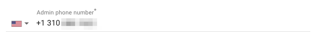Screen shot of the admin phone number field