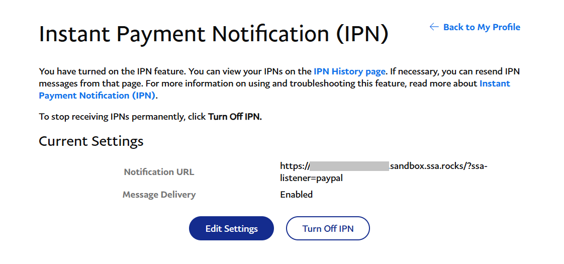 Updating the IPN settings in PayPal.