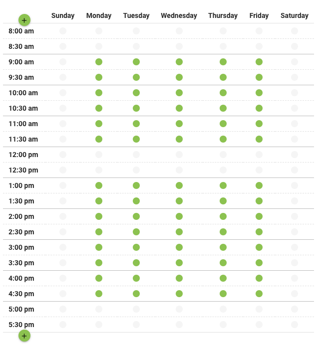 Screen shot of the start times setting