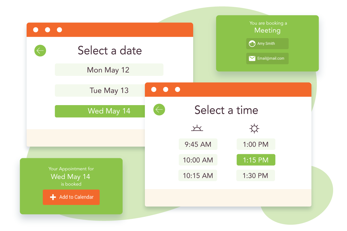 Ilustração mostrando a versão simplificada das telas do formulário de reserva no Simply Schedule Appointments