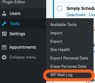 Find WP Mail Log Under the WordPress Dashboard Tools Menu