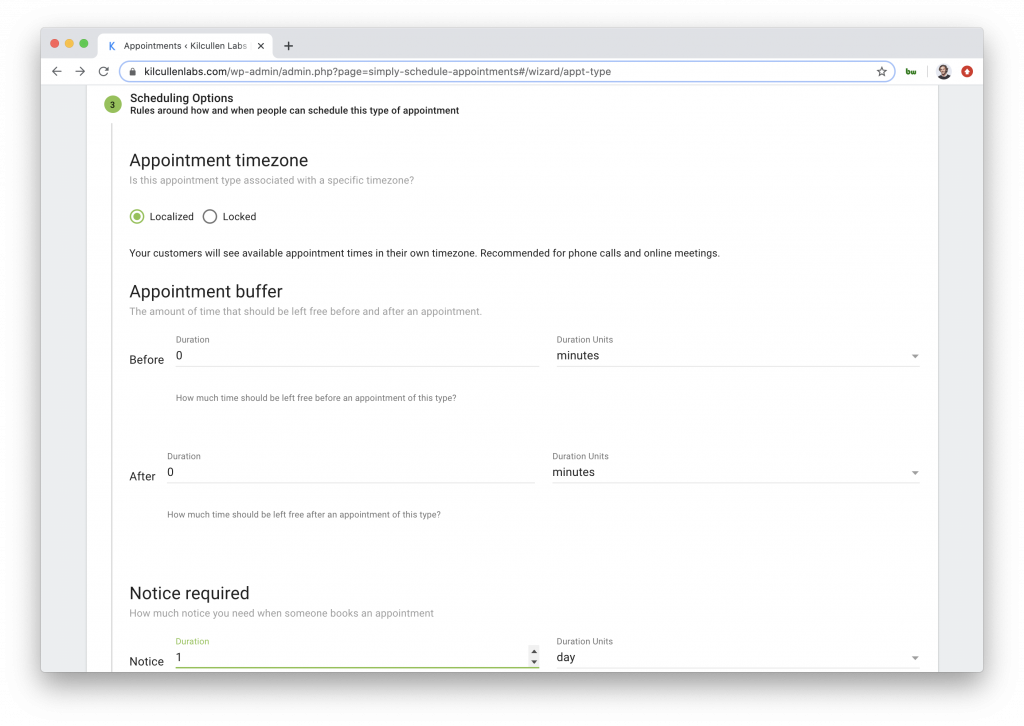 Setting Up Scheduling Options