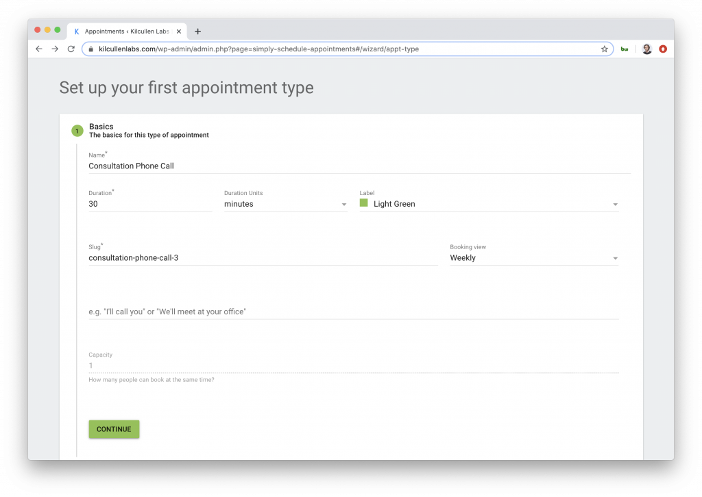 Set up your first appointment type