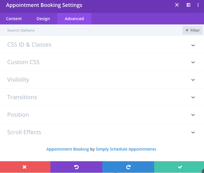 Screenshot depicting the advanced settings for the Booking Module in Divi.