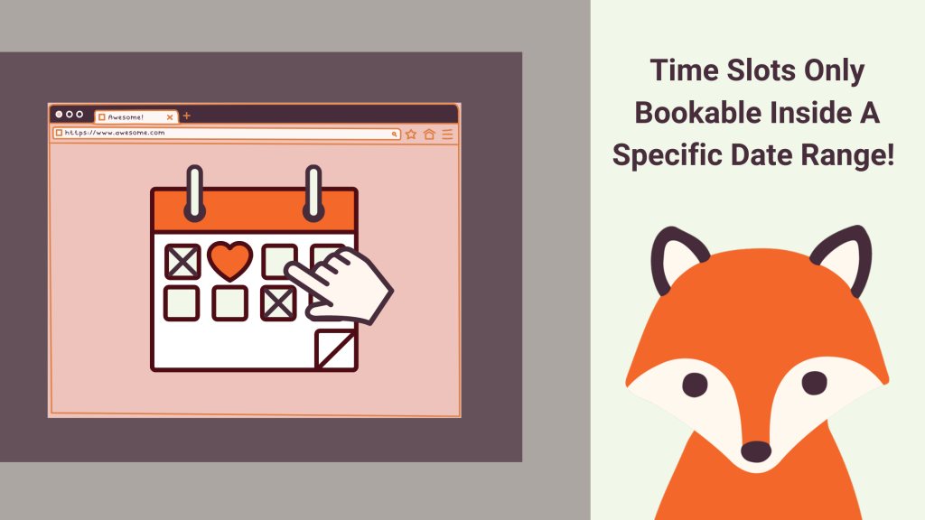 Infographic displaying how time slots are bookable within an Availability Window enabled by the Advanced scheduling options.