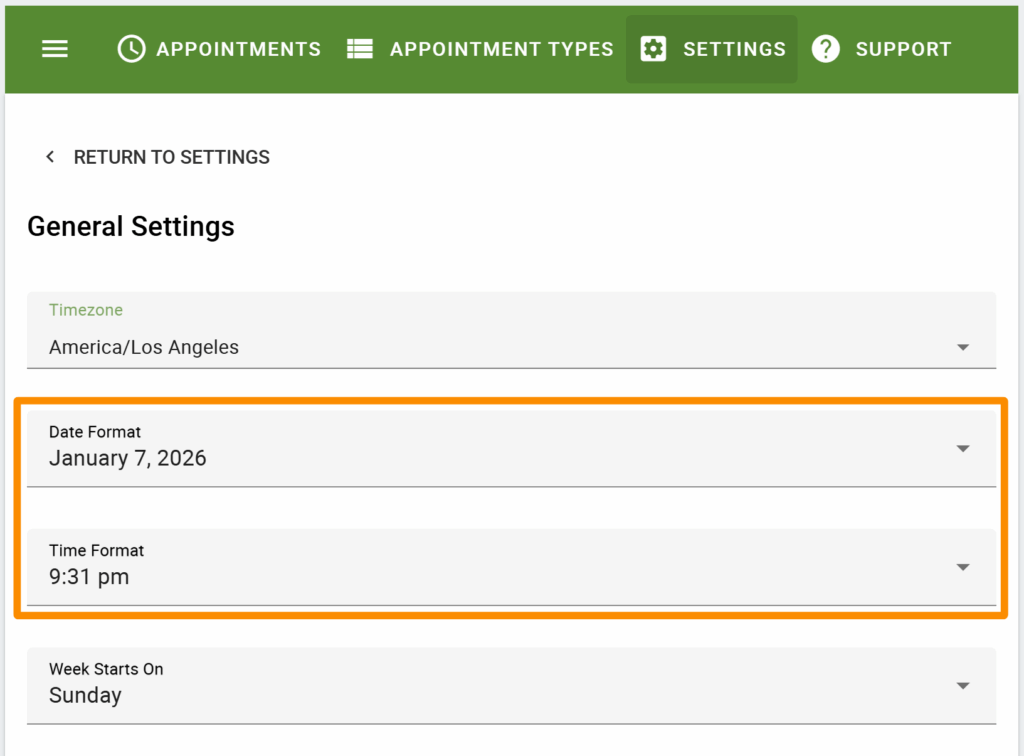 Screenshot depicting how to change the date and time format.