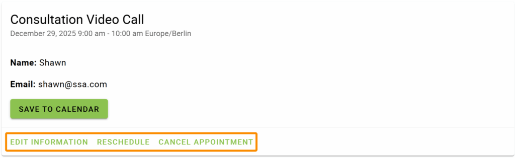 Appointment Actions on the Cancel/Reschedule Screen