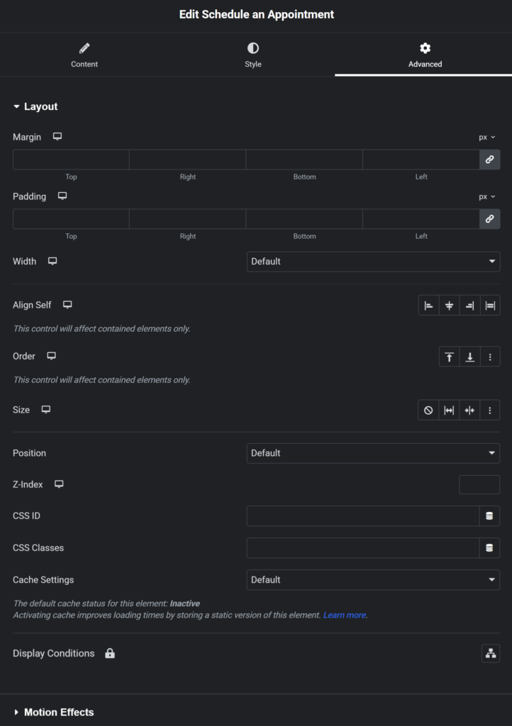 The style changes for SSA Appointment Module within Elementor