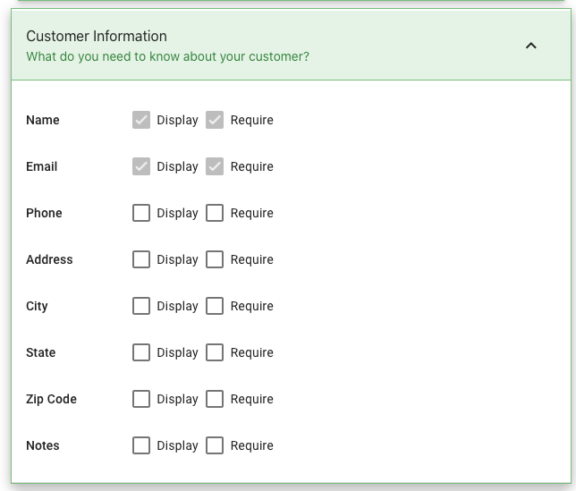 The fields available within the Customer Information tab of the Appointment Type.