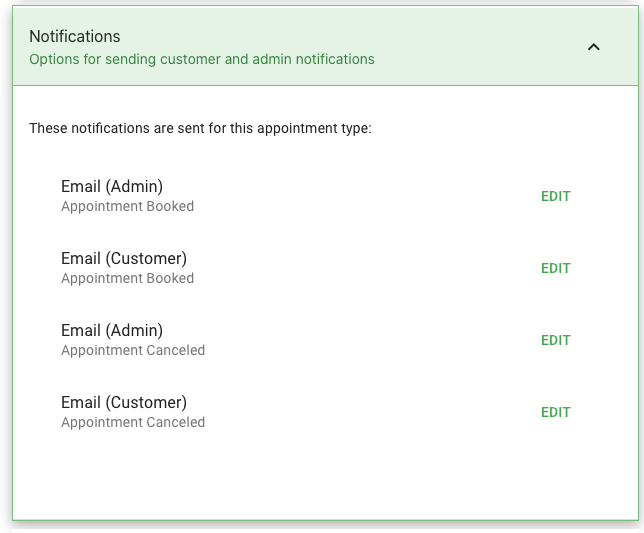 Screenshot depicting notifications that are tied to the Appointment Type.