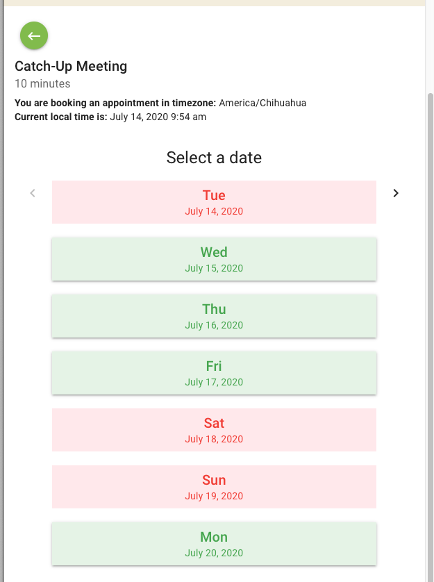 Weekly date color changed based on availability