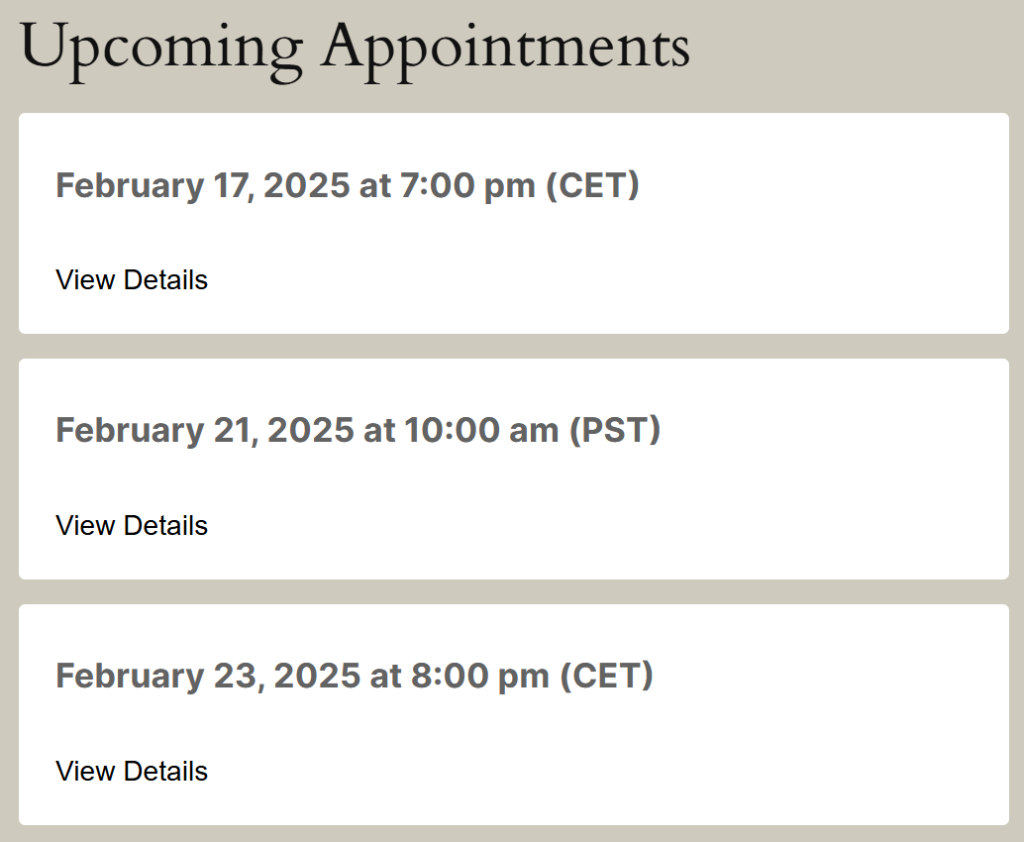 Upcoming Appointments Module without displaying the Web Meeting Link