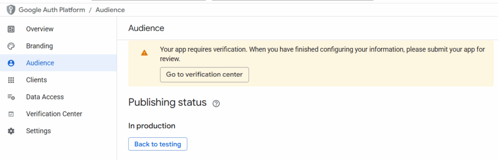Adjusting the OAuth Consent Screen in the Google API Dashboard