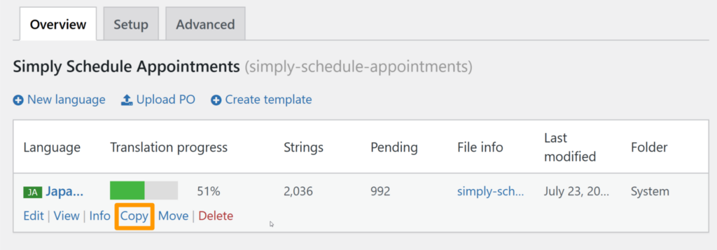 Loco Translate option to create a copy of the exiting language folder