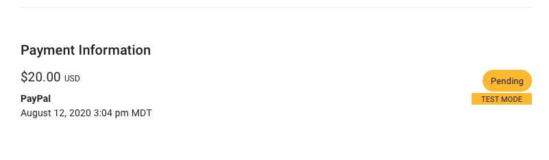 Screenshot depicting a pending payment for PayPal when managing payments.