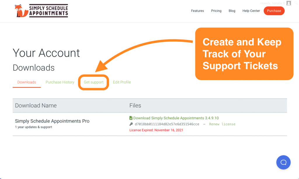 The Get Support Tab in the SSA Account
