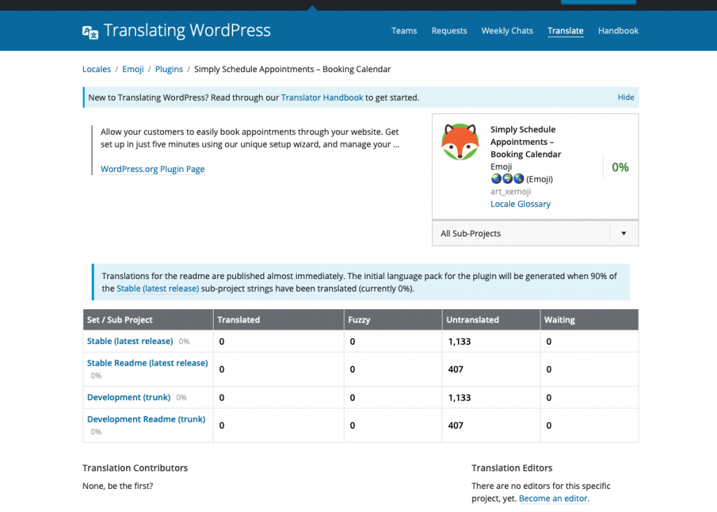 Viewing The Language Pack Details Page in the WordPress Translation System