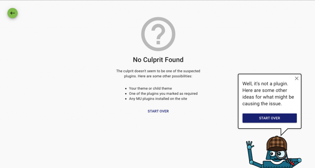 No Culprit Found Screen in Plugin Detective