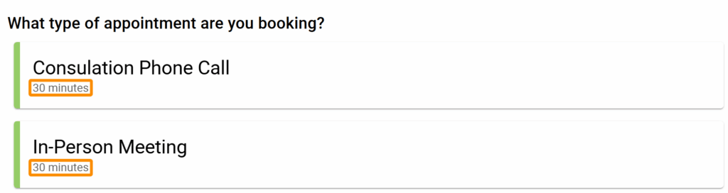 How to change the appearance of the duration of appointment types.