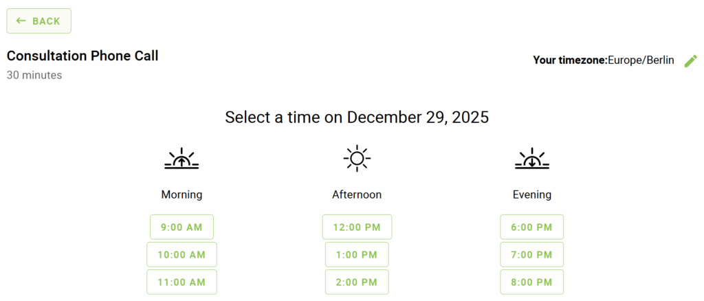 Day long window only displaying available time slots for the day that we selected in the Availability Window settings.