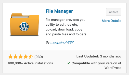 Screenshot depicting the File Manager plugin.