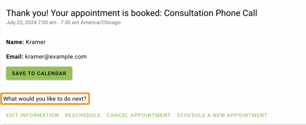 Styling the "What would you like to do next?"