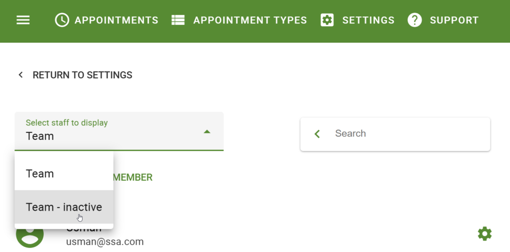 Changing the team view to access inactive team members.