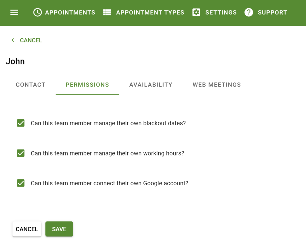 Permissions Tab in the Team Editor