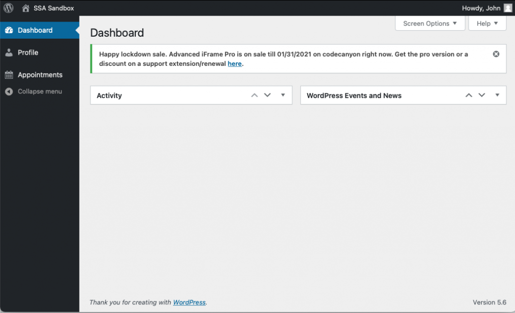 The Team Member user role will only have access to the Appointments page from the WordPress Dashboard.