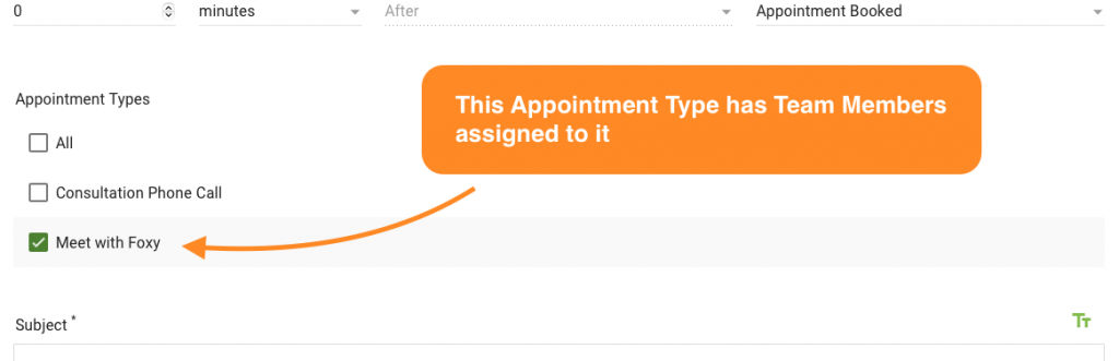 Selecting only the appointment types with Team Members assigned in the notification editor
