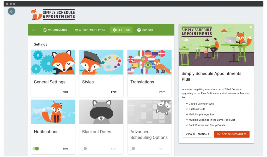 The Simply Schedule Appointments dashboard.