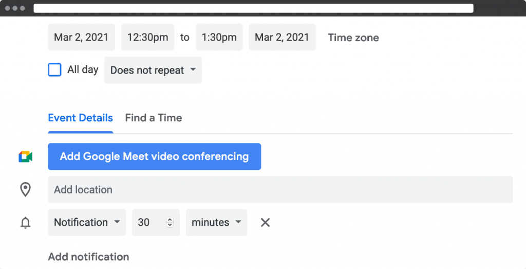 Google Meet integration within Google Calendar.