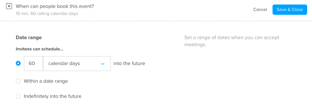 Setting date limits in Calendly.