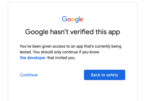 Screenshot depicting that Google hasn't verified this app error message.