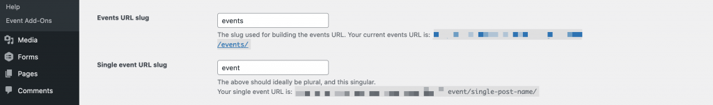 Changing the events slug in WordPress.