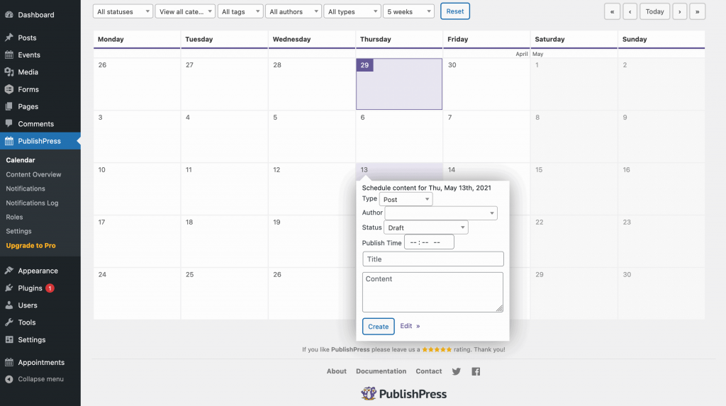 The Content Calendar in PublishPress.