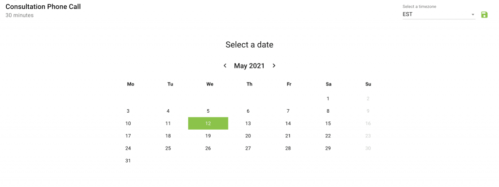 A monthly calendar view in Simply Schedule Appointments.