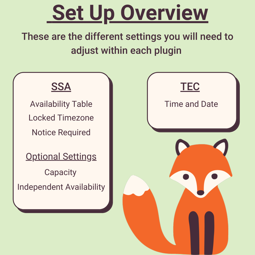 Screenshot depicting the set up overview of The Events Calendar + SSA.