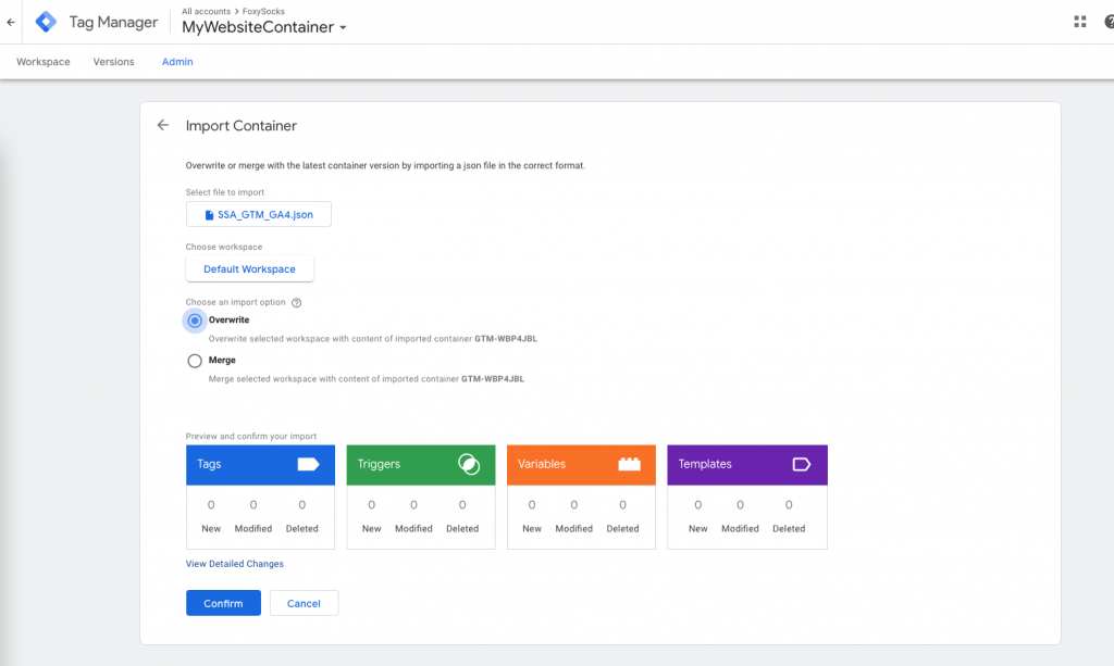 Screenshot depicting the Google Tag Manager container.